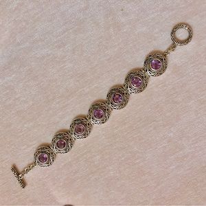 Sterling Silver and Amethyst Hinged Linked Bracelet ~ 7.5”length